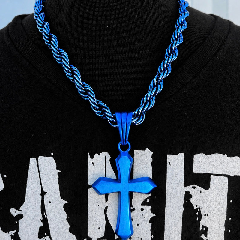 Sanity's Favorite Cross Large - Blue - Pendant - Necklace - 818C