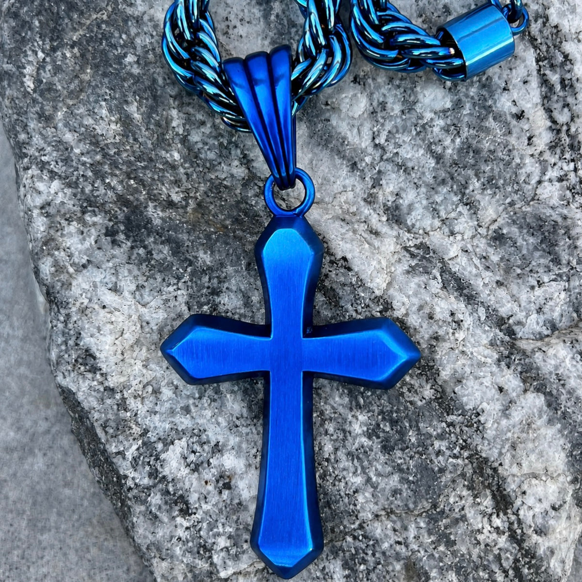 Save 50% - Sanity's Favorite Cross Large - Blue - Pendant - Necklace -
