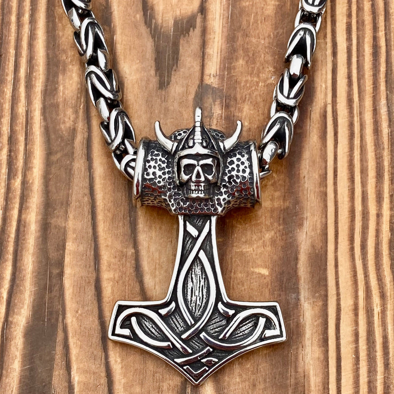 Sanity Jewelry Necklace Viking Hammer Pendant - Large Viking Skull  - Necklace (241)