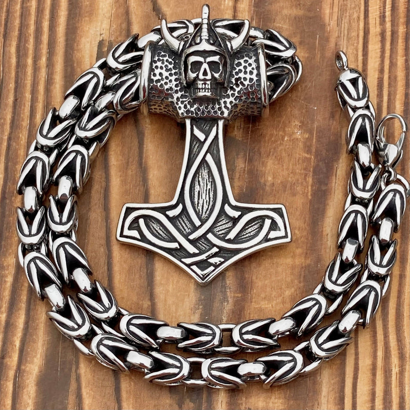 Sanity Jewelry Necklace Viking Hammer Pendant - Large Viking Skull  - Necklace (241)