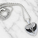 Sanity Jewelry Pendant 16" Rope Necklace Angel Wing Heart Mini - Pendant - Rope Necklace - Black & White W/White Stones - SK2537C