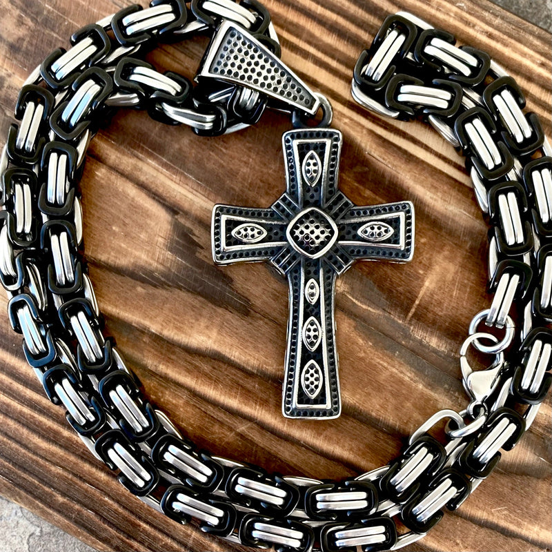 Sanity Jewelry Pendant 22 inch Black & Silver Pendant - Celtic Guardian Cross - PEN700