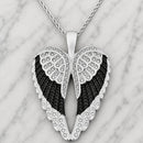 SANITY JEWELRY® Pendant 2mm 16" Angel Heart Wings Pendant - Black & White W/White Stones - Custom - Rope Necklace - LAP40