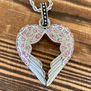 Sanity Jewelry Pendant 2mm 16” Rope Necklace Angel Heart Wings Pendant - Bling Wings Pink Stone - Rope Necklace or Omega - LAP031