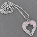 Sanity Jewelry Pendant 2mm 16” Rope Necklace Angel Heart Wings Pendant - Silver W/Pink Stone - Rope Necklace or Omega - LAP031