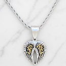 Sanity Jewelry Pendant 2mm 16” Rope Necklace Angel Wing Heart Mini - Pendant - Rope Necklace - Gold & Silver W/White Stones - LAP034C