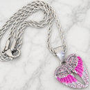 Sanity Jewelry Pendant 2mm 16” Rope Necklace Angel Wing Heart Mini - Pendant - Rope Necklace - Pink W/Pink Stones - SK2538C