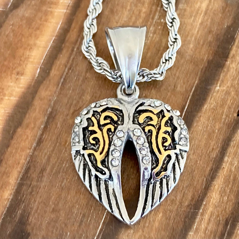 Sanity Jewelry Pendant 2mm 16” Rope Necklace Angel Wing Heart Mini - Pendant - Rope Necklace - Silver & Gold Bling - LAP034C