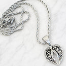 Sanity Jewelry Pendant 2mm 16” Rope Necklace Angel Wing Heart Mini - Pendant - Rope Necklace - Silver W/White Stones - 036C