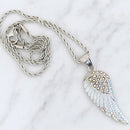 Sanity Jewelry Pendant 2mm 16” Rope Necklace Angel Wings Crystal Pendant - Rope Necklace - White W/Rainbow Stones - SK2254