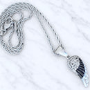 Sanity Jewelry Pendant 2mm 16” Rope Necklace Angel Wings Mini - Pendant - Rope Necklace - Black & White W/White Stones - SK2537