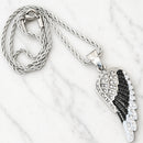Sanity Jewelry Pendant 2mm 16” Rope Necklace Angel Wings - Pendant - Rope Necklace - Black & White W/White Stones - SK2250