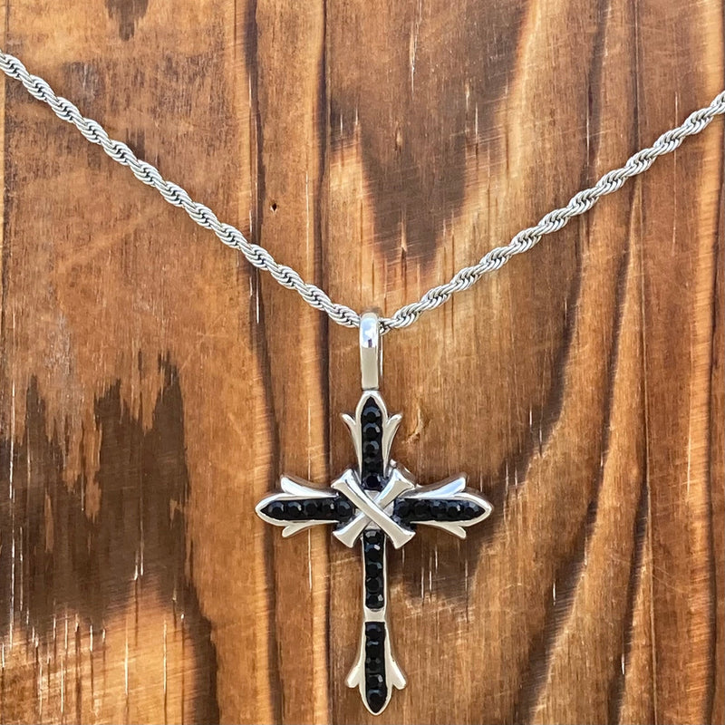 Sanity Jewelry Pendant 2mm 16” Rope Necklace Bling Cross - Blackstone Pendant - Rope Necklace - SK2605
