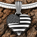 Sanity Jewelry Pendant American Flag Heart - 3D Stainless - Pendant - Rope Necklace or Omega - 303