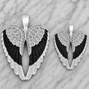 SANITY JEWELRY® Pendant Angel Heart Wings Pendant - Black & White W/White Stones - Classic - Rope Necklace or Omega - LAP39