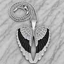 SANITY JEWELRY® Pendant Angel Heart Wings Pendant - Black & White W/White Stones - Classic - Rope Necklace or Omega - LAP39