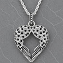 Sanity Jewelry Pendant Angel Heart Wings Pendant - Silver W/Black Stones - Rope Necklace or Omega - LAP029