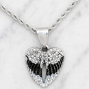 Sanity Jewelry Pendant Angel Wing Heart Mini - Pendant - Rope Necklace - Black & White W/White Stones - SK2537C