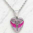 Sanity Jewelry Pendant Angel Wing Heart Mini - Pendant - Rope Necklace - Pink W/Pink Stones - SK2538C