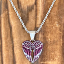 Sanity Jewelry Pendant Angel Wing Heart Mini - Pendant - Rope Necklace - Purple W/Purple Stones - SK2617M