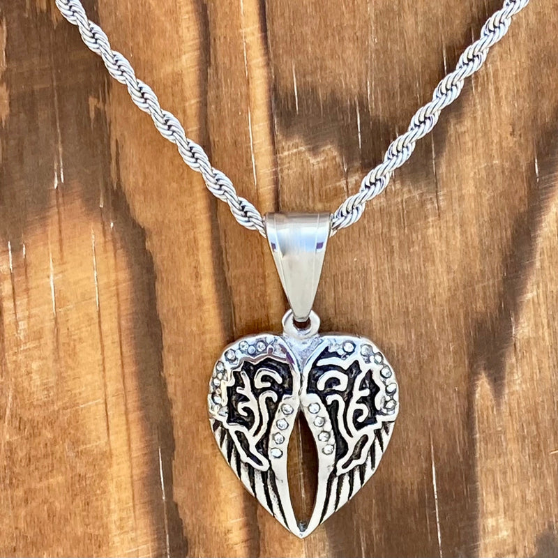 Sanity Jewelry Pendant Angel Wing Heart Mini - Pendant - Rope Necklace - Silver Bling - 036C