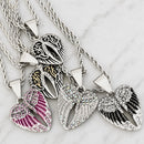 Sanity Jewelry Pendant Angel Wing Heart Mini - Pendant - Rope Necklace - White W/Rainbow Stones - SK2539C
