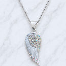 Sanity Jewelry Pendant Angel Wings Crystal Pendant - Rope Necklace - White W/Rainbow Stones - SK2254