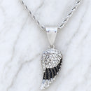 Sanity Jewelry Pendant Angel Wings Mini - Pendant - Rope Necklace - Black & White W/White Stones - SK2537