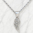 Sanity Jewelry Pendant Angel Wings Mini - Pendant & Rope Necklace - Silver W/White Stones-  SK2294