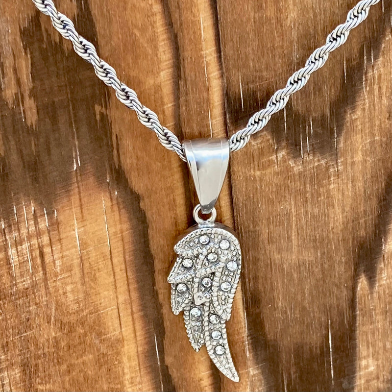 Sanity Jewelry Pendant Angel Wings Mini - Pendant - Rope Necklace - White Bling - SK2235