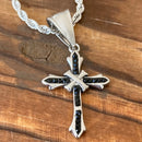 Sanity Jewelry Pendant Bling Cross - Black Stone - Mini Pendant - Rope Necklace - SK2605M