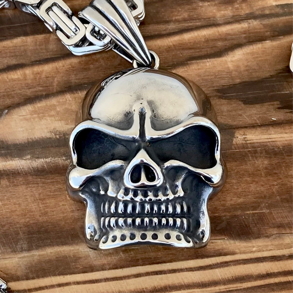 Sanity Jewelry Pendant Bone Crusher Skull - Solid Back Pendant - Necklace (250)