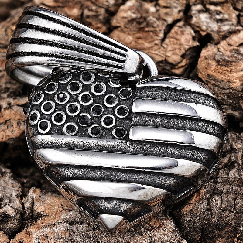 Sanity Jewelry Pendant Only American Flag Heart - 3D Stainless - Pendant - Rope Necklace or Omega - 303