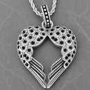 Sanity Jewelry Pendant Pendant Only Angel Heart Wings Pendant - Silver W/Black Stones - Rope Necklace or Omega - LAP029