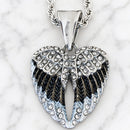 Sanity Jewelry Pendant Pendant Only Angel Wing Heart Mini - Pendant - Rope Necklace - Black & White W/White Stones - SK2537C