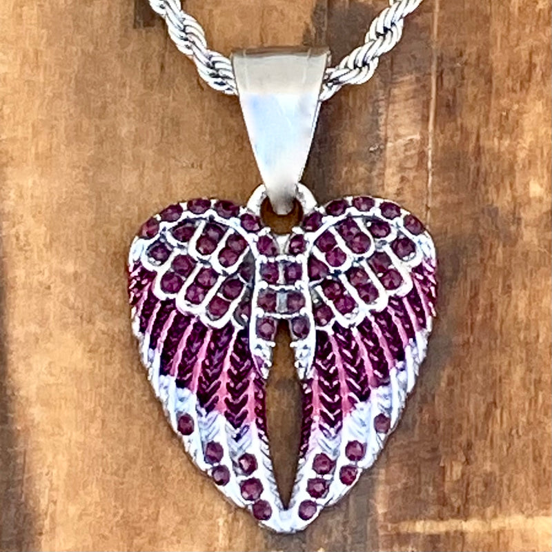 Sanity Jewelry Pendant Pendant Only Angel Wing Heart Mini - Pendant - Rope Necklace - Purple W/Purple Stones - SK2617M