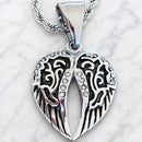Sanity Jewelry Pendant Pendant Only Angel Wing Heart Mini - Pendant - Rope Necklace - Silver W/White Stones - 036C