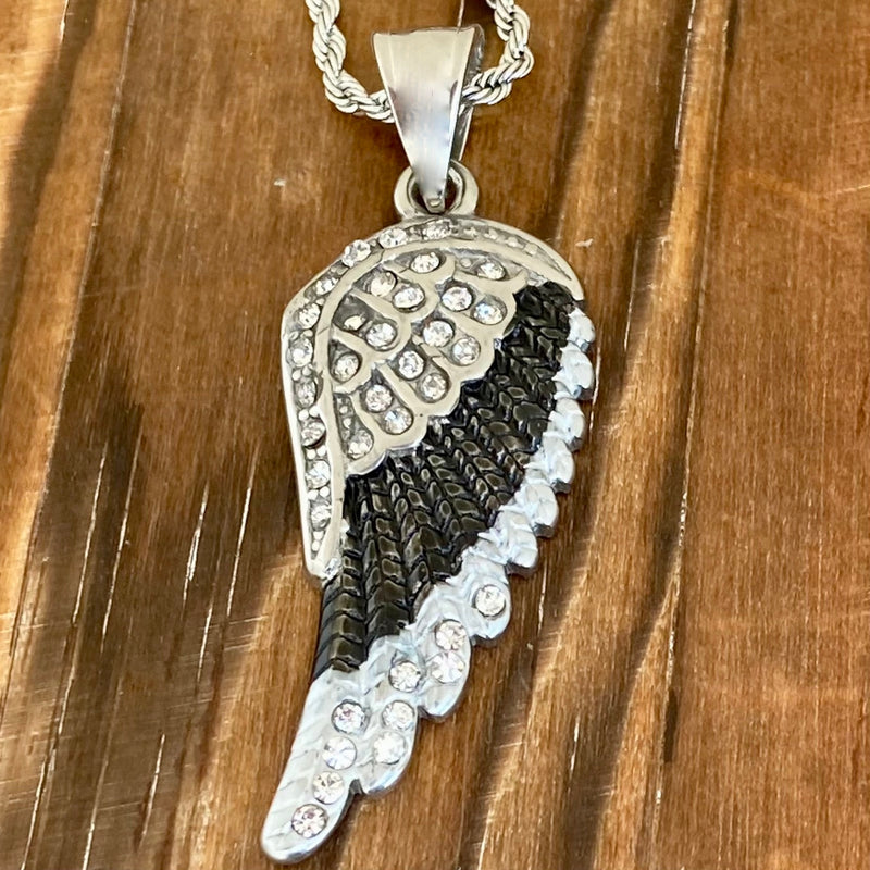 Sanity Jewelry Pendant Pendant Only Angel Wings - Pendant - Rope Necklace - Black & White Bling - SK2250