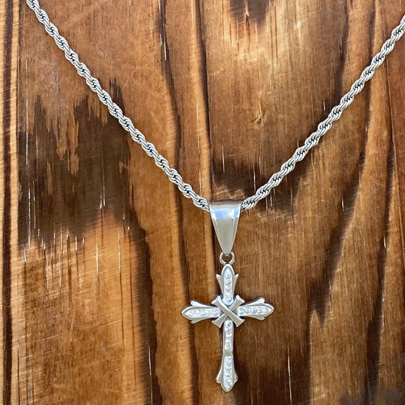 Sanity Jewelry Pendant Pendant Only Bling Cross - White Stone Mini Pendant - Rope Necklace - SK2604M