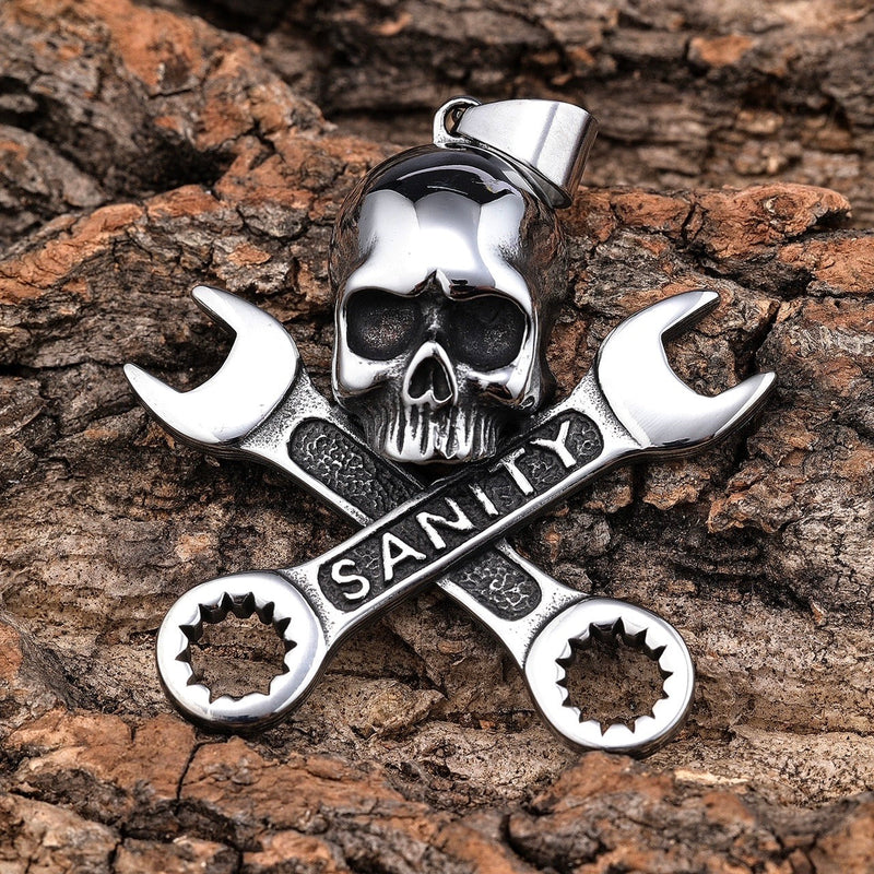 Sanity Jewelry Pendant "Sanity's Combo" - Skull & Cross Wrenches Pendant - Necklace (741)