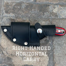 SANITY JEWELRY® Right Handed Horizontal Jesse James - Red & Black Wood - Damascus - Horizontal & Vertical Carry - 7 inches - JJ012