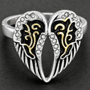 Sanity Jewelry Ring 4 Angel Heart Wing Ring - Silver & Gold W/White Stones - R127