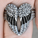 Sanity Jewelry Ring Angel Heart Wing Ring - Black & White W/White Stones - R245