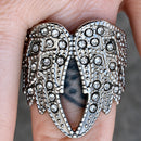 Sanity Jewelry Ring Angel Heart Wing Ring - Double Wing -  Silver W/White Stones - R247