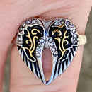 Sanity Jewelry Ring Angel Heart Wing Ring - Silver & Gold W/White Stones - R127