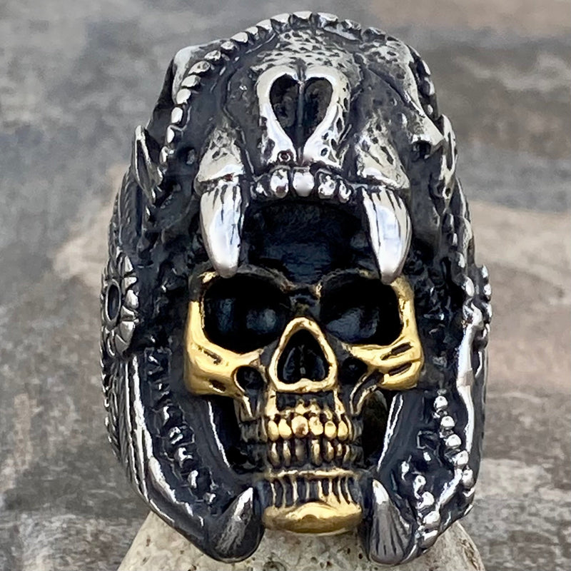 Sanity Jewelry Skull Ring 12 Saber Tooth - Silver & Gold - SLC29 CLEARANCE