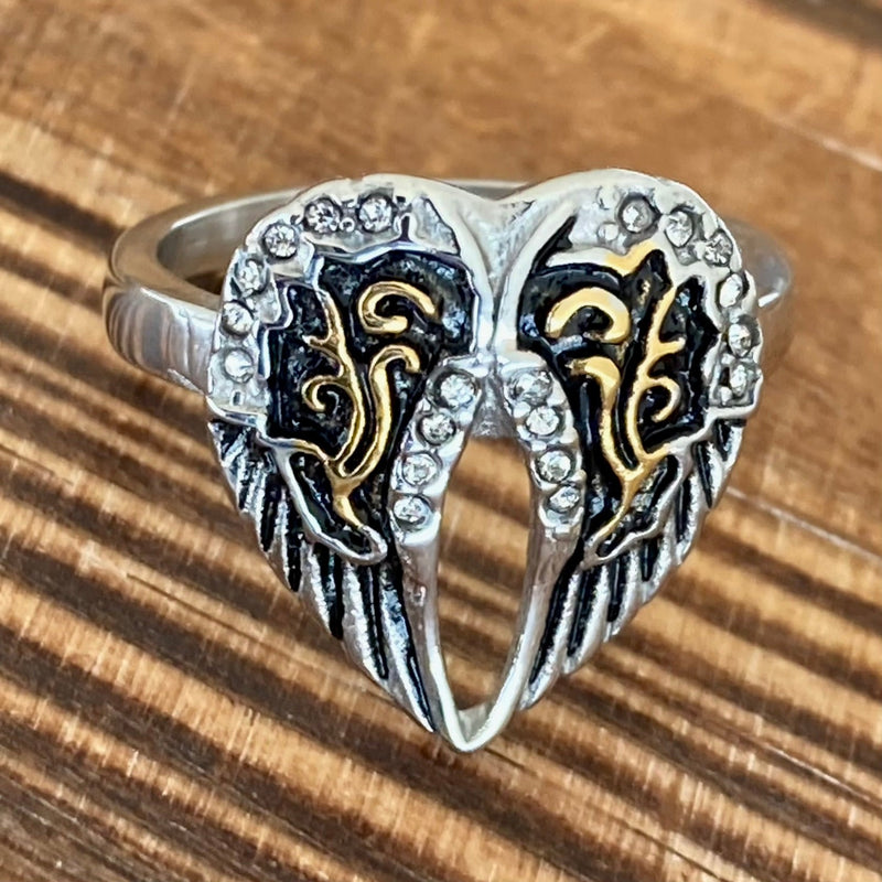 Sanity Jewelry Skull Ring 4 Angel Heart Wing Ring - Silver & Gold - Sizes 4-10 - R127