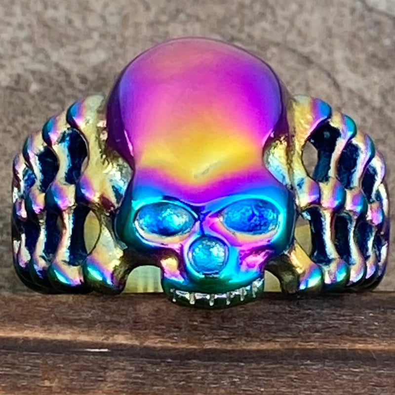 Sanity Jewelry Skull Ring 4 Skull Ring with Bones - Rainbow - Sizes 4-12 - R209