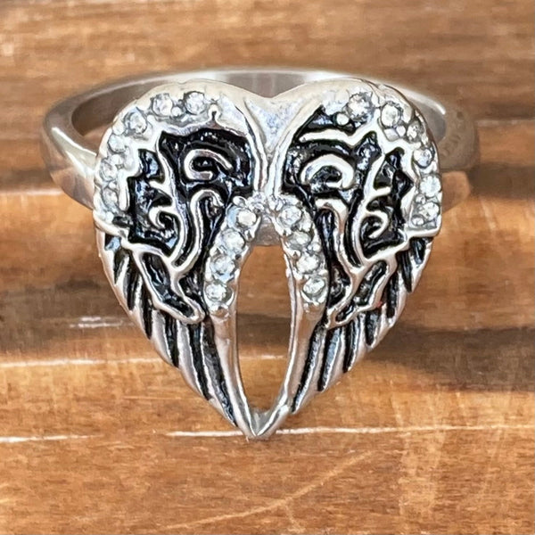 Sanity Jewelry Skull Ring 5 Angel Heart Wing Ring - Silver - Sizes 4-12 - R32