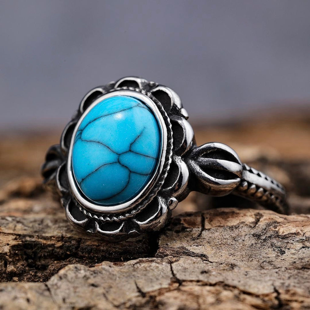Big Oval Turquoise Silver 925 Ring
